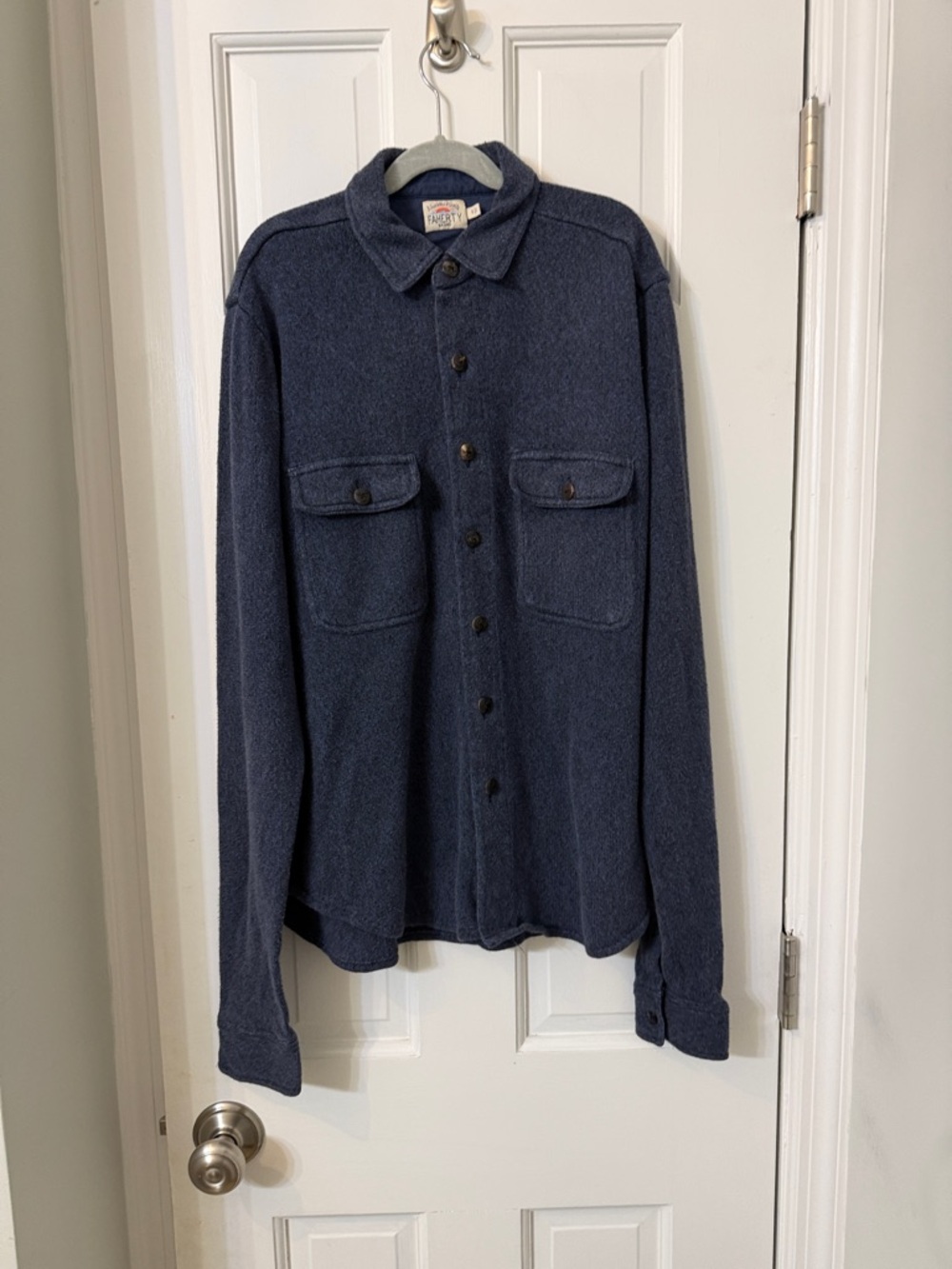 Faherty Navy Button-Up Shirt Jacket